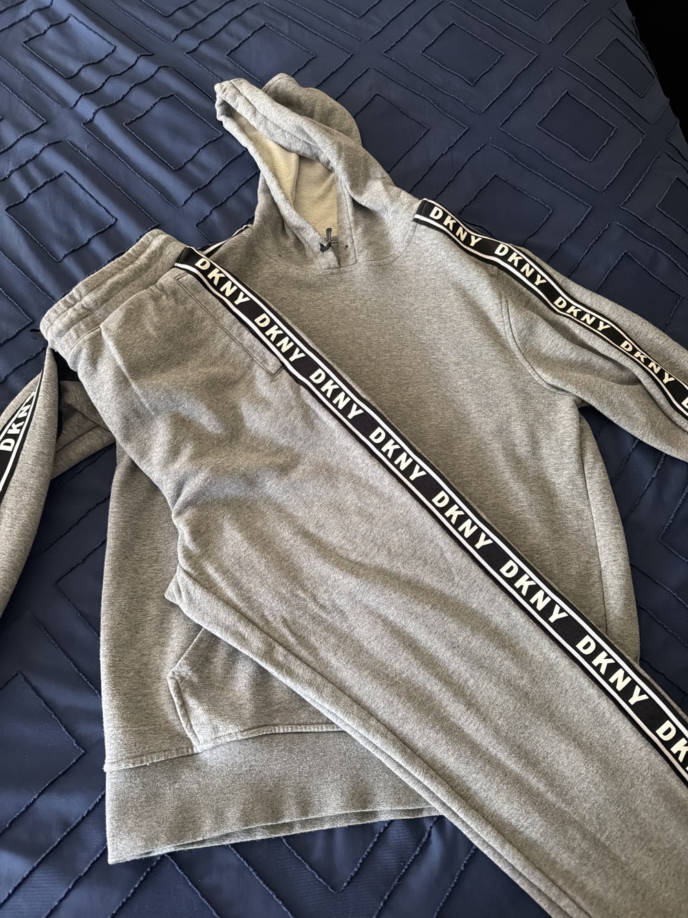 DKNY Gray Hooded Sweatshirt with Black Branded Sleeve Tape